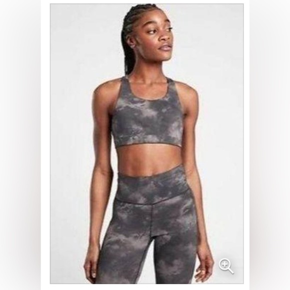 Athleta Printed Advance Adjustable Padded Sports Bra Black/Gray 34D - Picture 1 of 9